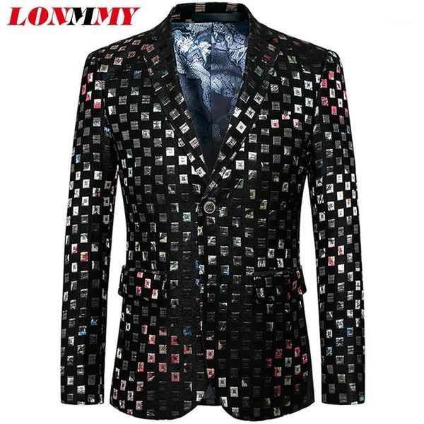 

lonmmy 5xl 6xl men sequin blazer jackets punk style flower slim fit wedding dress men blazer designs suit 2021 autumn spring1, White;black