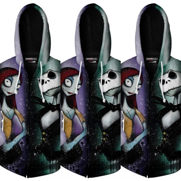 

xfwdh хэллоуин классический косплей рождественская ночь b2a9q 3d напечатаны hoodie молния балахон аниме фильм молния окрестностях паника, Black