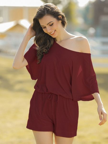 

aamilife asymmetrical neck knot detail romper 95w2#, White