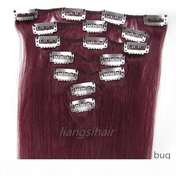 

bug color straight clip in hair bundles grade 7a 2 sets 15"-22" 7pcs 100% brazilian malaysian peruvian indian remy human hair exte, Black;brown