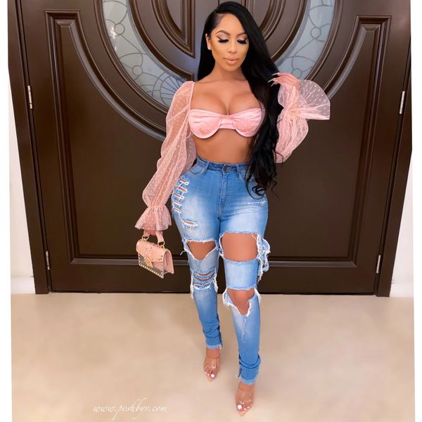 

3y cross border wise amazon popular fashion personality high waisted slim leg pants, Blue