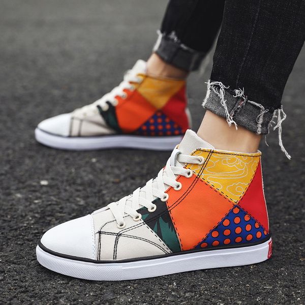 

quality trend canvas 2020 new autumn high flats men vulcanized factory outlet male casual shoes, Black;brown