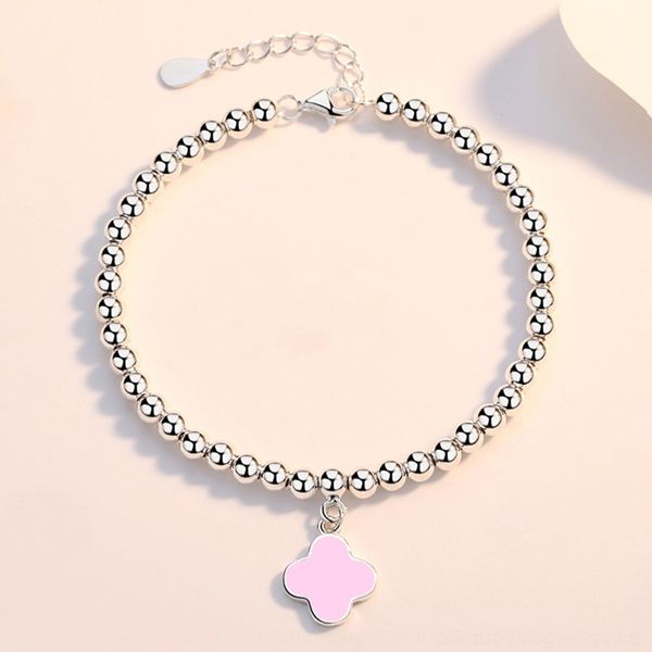 

nqlet 2020 peach s925 pure silver round bead for bracelet womenjapan and korea tj6y1 clover cloverenamel new heart clover pendant jewelry pe, Golden;silver