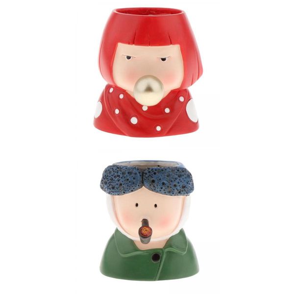

2pcs resin head design succulents plant pot cartoon cactus planter flowerpot