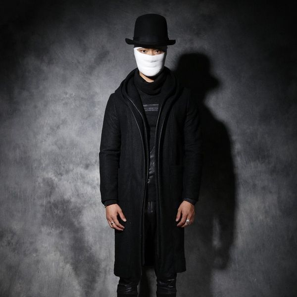 

2021 autumn new men long style thin double personality jacket necklace korean version of windbreak men's wool coat emk4, Tan;black