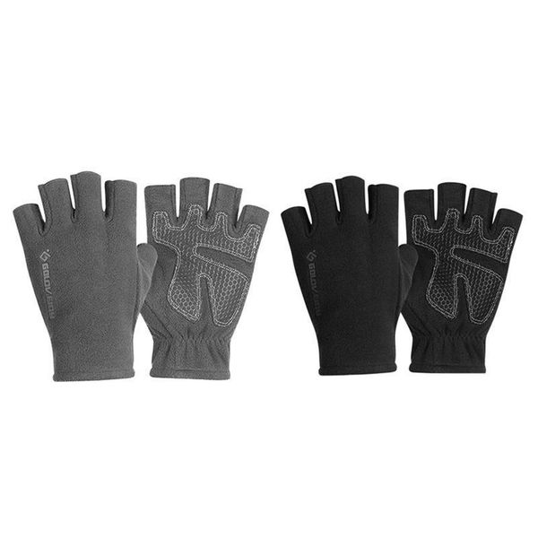 

gloves fingerless non-slip polar fleece warm cycling mittens for men and women winter outdoor climbing student writing typing, Blue;gray