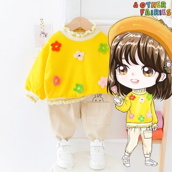 

new fashion girl's clothes two-piece cotton long-sleeved three-color flower cartoon rabbit printing casual baby suit y200803, White