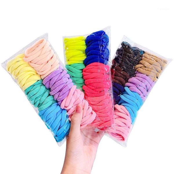 

50pcs/100pcs colorful hair ties seamless cotton hair bands soft girls ponytail holders elastic ropes fashion accessory1, Slivery;white