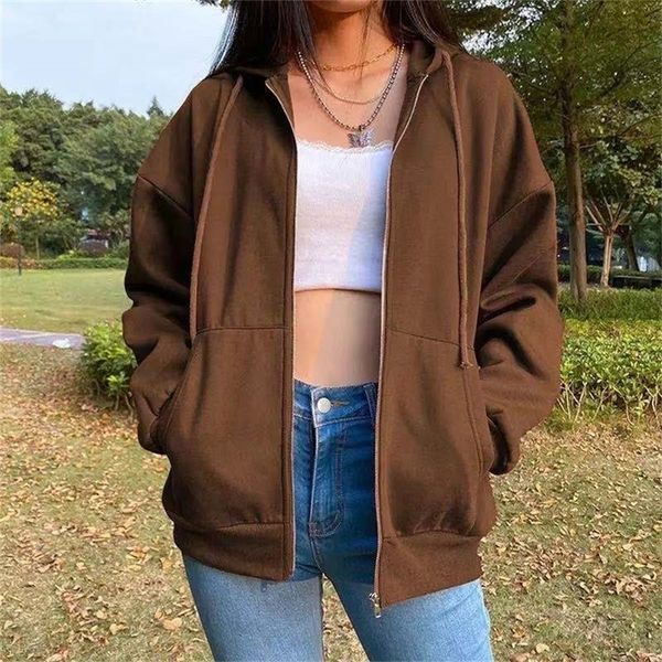 

women's autumn winter warm sweater oversized zip hoodie sweatshirts female sweatshirt with hood pullover jacket clothing 220304, Black
