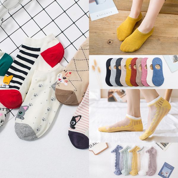 

new women's low invisible boat spring and summer cartoon female boat cotton cotton socks socks fntmp, Black