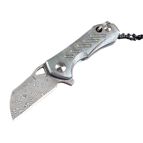Mini kleines Flipper-Klappmesser VG10 Damaskus-Stahlklinge Titangriff Kugellager EDC-Halskettenmesser