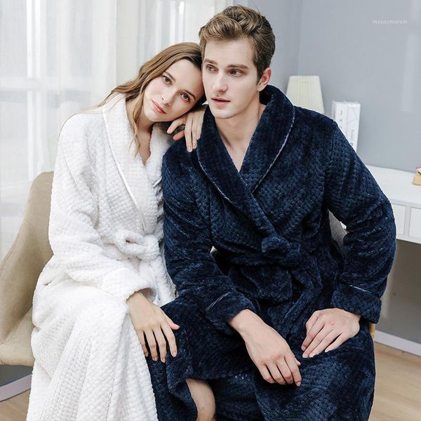 

lovers flannel robe long sleepwear winter new kimono gown coral fleece nightwear couple thicken bathrobe gown home clothing1, Black;red