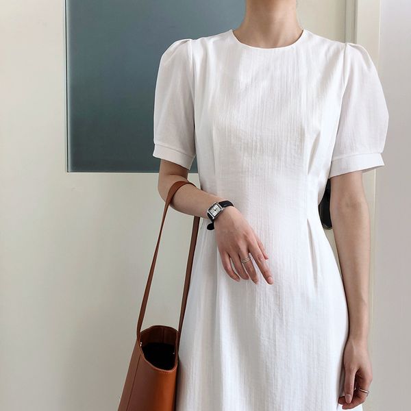 

2021 new short sleeve elegant slim with belt women vintage long high waist white vestidos t6yi, Black;gray