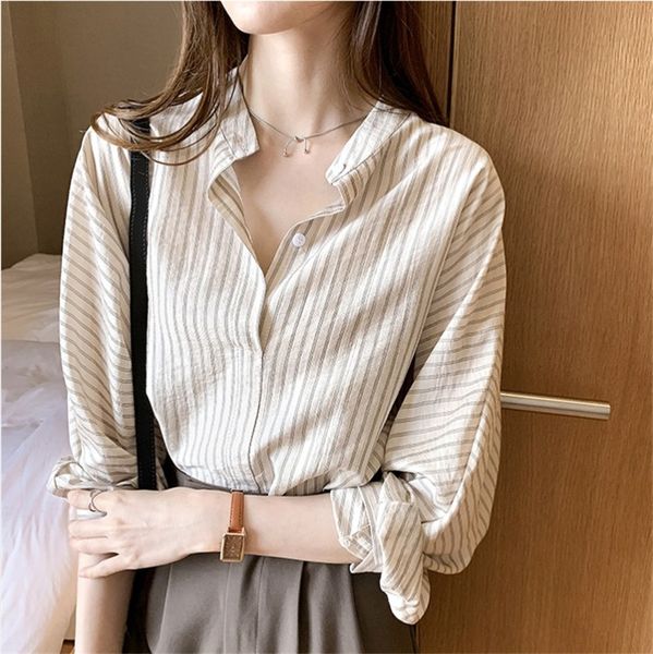 

striped women 2020 summer new design sense small number of long sleeve shirtshirt shirtoutside thin sun proof shirt hrqqk, White