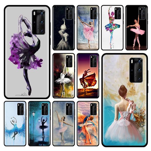 

dance ballerina ballet girl case for huawei p20 p40 lite e p30 pro p10 p smart z plus 2019 black silicone phone shell cover