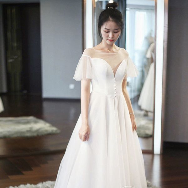 

2021 new short bride, neck is long dress bride suknia. 3u3q, Blue;red