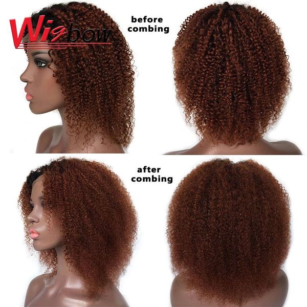 

human hair curly bob wig lace closure wig for women brazilian short kinky curly t1b 99j 30 colored wigs 150% lace, Black;brown