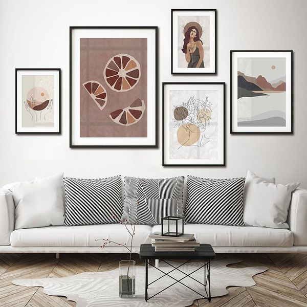 

abstract scandinavian trendy boho desert lake poster female line drawing print canvas painting wall art picture room home decor