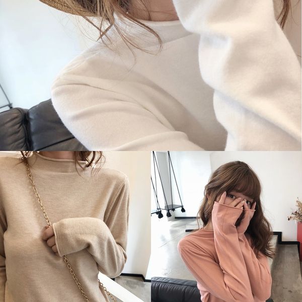 

zlwro half 2020 new autumn high collar t-shirt thin and loose with sweatert-shirt sweaterwear women's sweater bottom layer inside weu, White;black