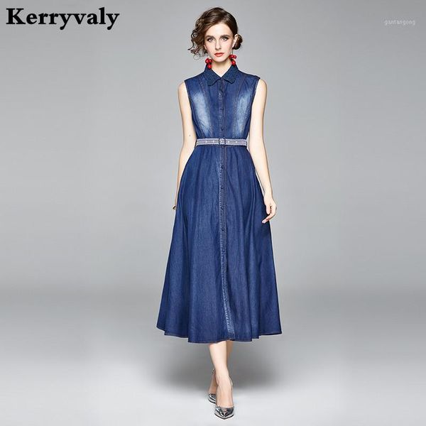 

autumn gothic blue women maxi denim dress vestidos invierno 2020 mujer embroidered button sleeveless long party dress k31751, Black;gray