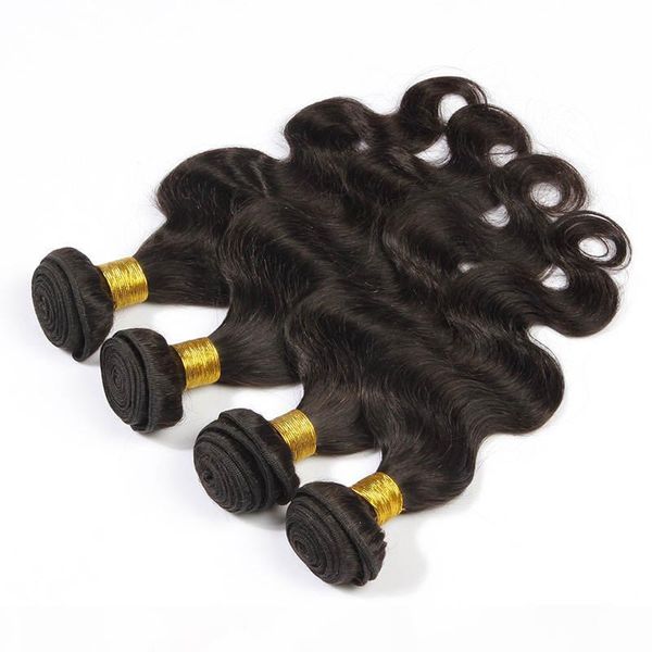 

pure color eurpoean body wave hair extension 100% human hair weave 10-30 inchs darkest brown color virgin hair extensions, Black