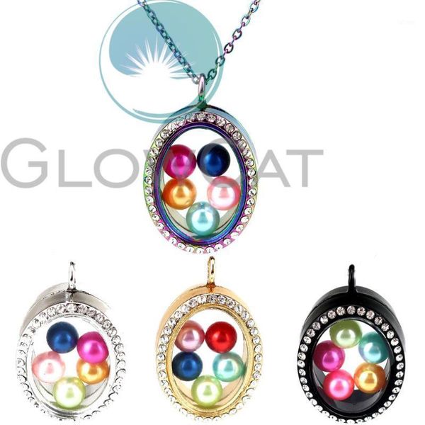 

40mm glass rhinestone oval necklace floating charms locket pendant memory p lockets necklace for 8mm beads pearl1, Silver
