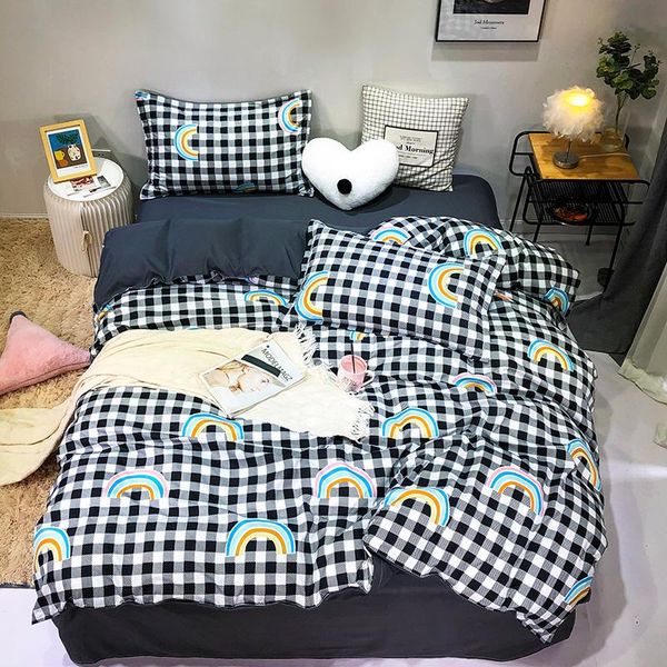 

bedding sets cartoon plaid rainbow kids set comfortable teens bedclothes pillowcase sheet adults bed duvet cover 150x200cm