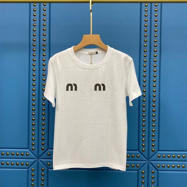 

spring and summer new home heavy industry sequin woven contrast letters fashion loose round neck casual short sleeve women's style, White