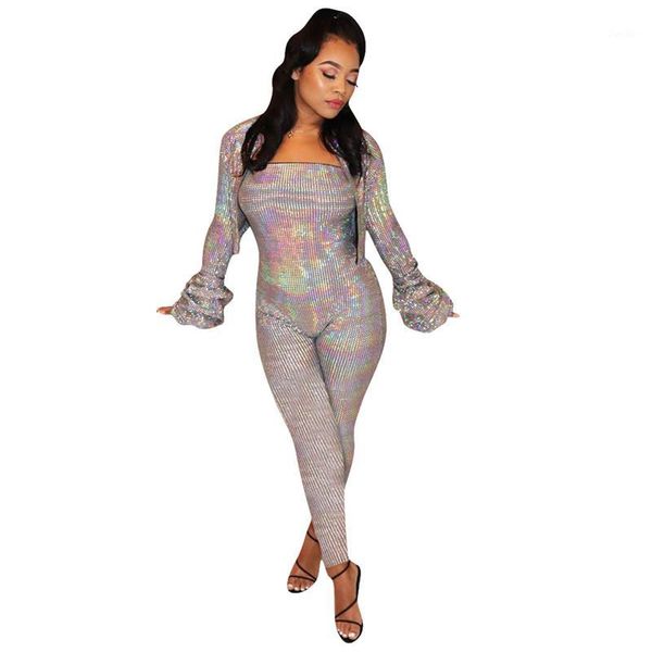 

women's set long sleeve slim short jacket+long pant shiny 2 pieces outfits for women clothes suit1, White