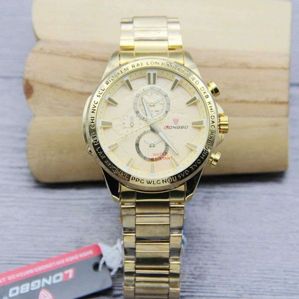 

longbo / graffiti three-dimensional longbo business large dial luminous pointer waterproof steel band men's quartz watch tide, Slivery;brown