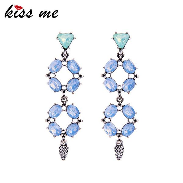 

kiss me kpop blue & green crystal earrings hanging drop earrings fashion jewelry women accessories, Silver