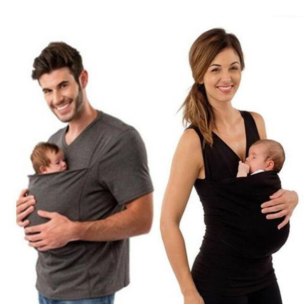 

fashion maternity t-shirt pregnancy clothes for pregnant women kangaroo multifunction mom papa outdoor clothing1, White