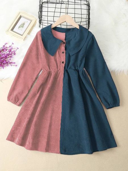 

girls two tone corduroy dress she, Red;yellow