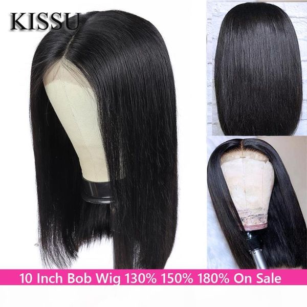

10 inch bob wig hd lace wig peruvian hair straight short bob human women's wigs hd transparent lace with, Black;brown