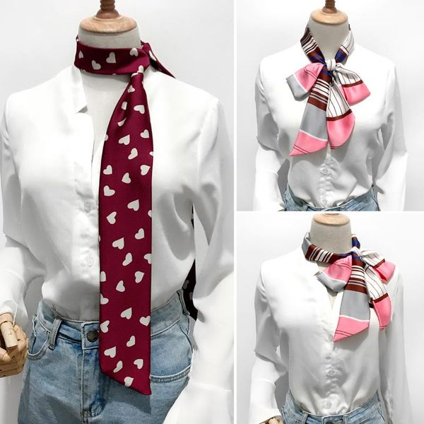 

2020 autumn small long scarf narrow silk neckerchief for bussiness belt scarf female bag ribbon women infinity gift, Blue;gray