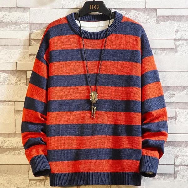 

5xl 4xl 3xl oversized men sweater 2020 new winter thick warm mens pullover sweaters fashion pull homme male striped knit jumper, White;black