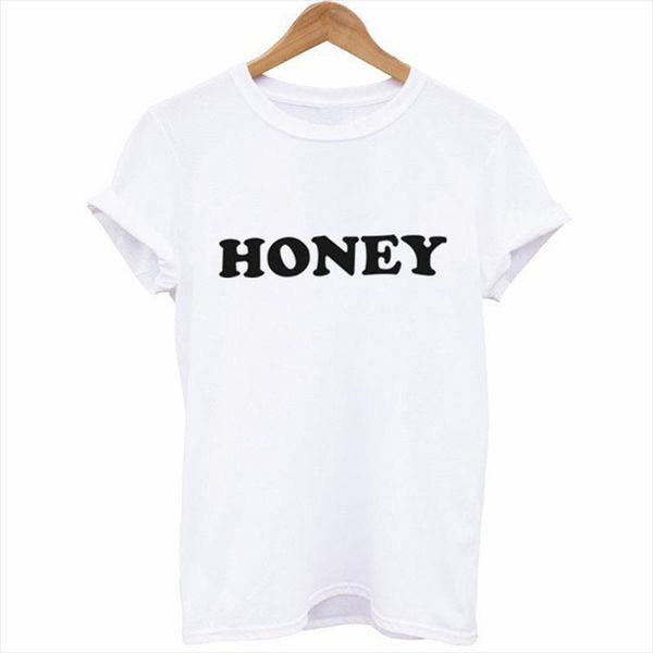 

honey letter print t shirt ladies harajuku graphic t shirt short sleeve summer ladies camisetas mujer, White