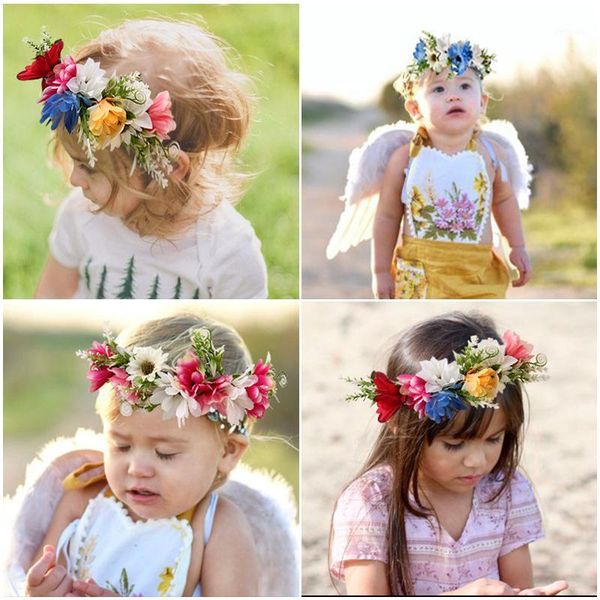 

kids headgear garland seaside holiday simulation flower artificial flower leaves wreath headband hair band for cute girls, Slivery;white