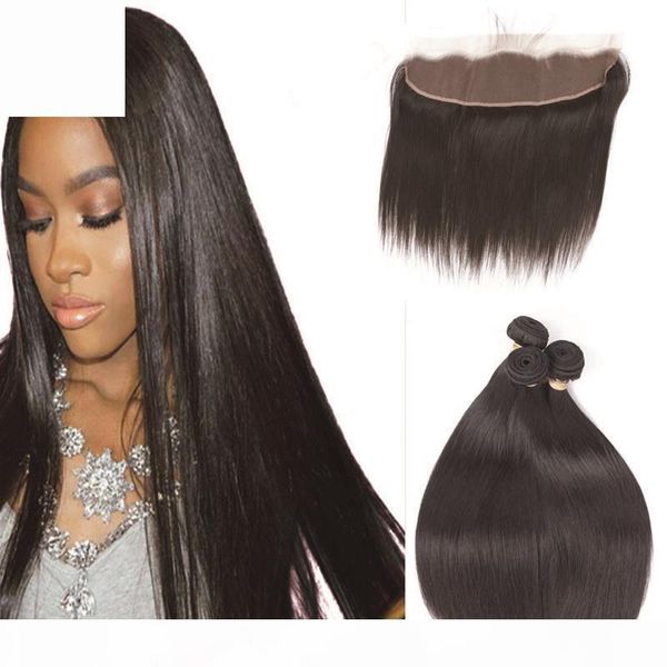 

leila 3 bundle with frontal malaysian straight hair weave remy human hair bundle and 13x 4 lace frontal closure with bundles, Black;brown