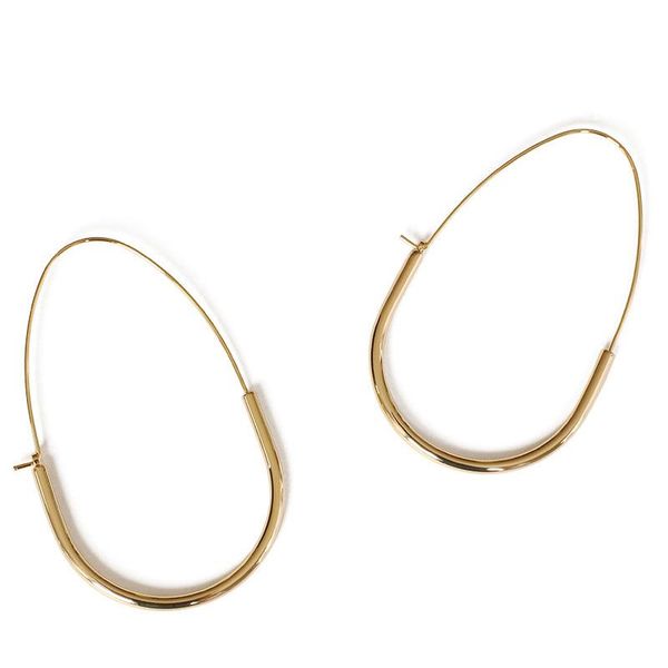 

hoop & huggie simple fashion copper u-shape dangle earrings temperament big hollow oval metal tubular pendant for women girl party, Golden;silver