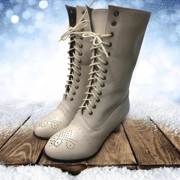 

retro fleeces boots women carved goblet lace spike heels punk med heels cross strap shoes woman pointed toe lace up boots#08221, Black