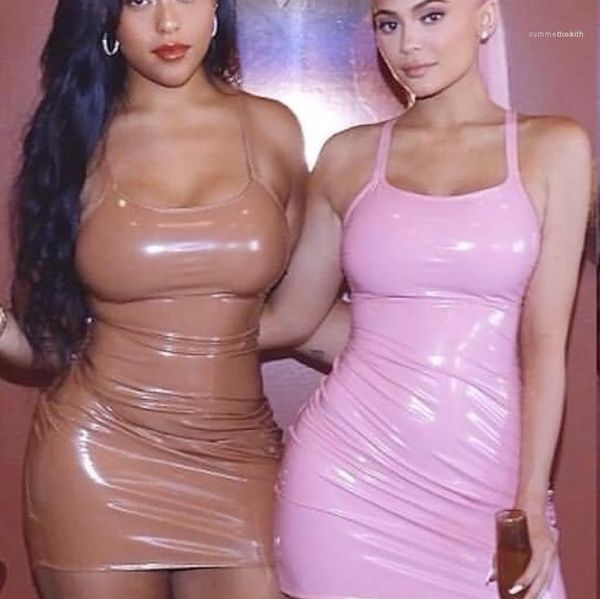 

ladies dresses summer womens party club dresses kylie jenner same style bodycon dresses fashion designer spaghetti strap pu skinny, Black;gray
