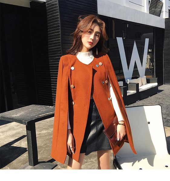 

women winter elegant british style woolen cloak jacket fashion outerwear double breasted wool coat1, Black;brown