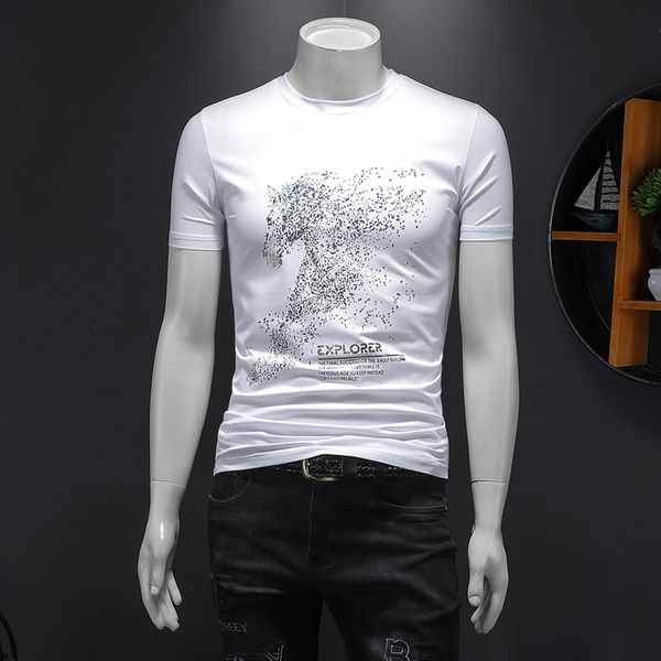 

2023 spring and summer new cotton men's short-sleeved t-shirts half-sleeves high-end light luxury fashion embroidered printing bottomi, White;black