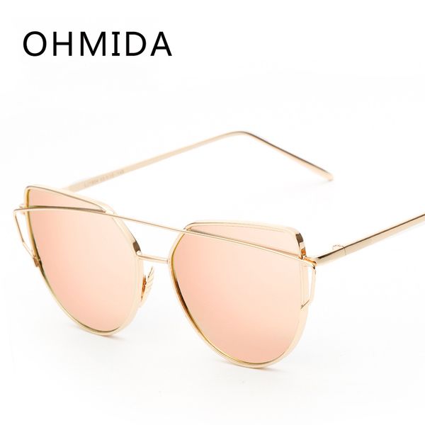 

новая мода cat eye солнцезащитные очки женщины brand designer twin-beam зеркало объектива солнцезащитные очки розового золота металла uv400, White;black