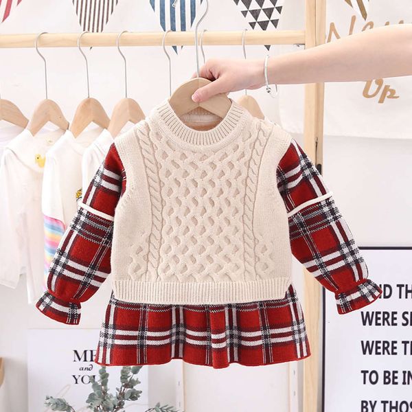 

2020 sweater autumn t-shirt and winter children's fake two piec of korean drs girls' warm cloth, Blue