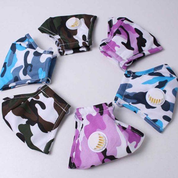 

camouflage masks 6 dustproof styles face cotton washable reusable breathing valve mask with 2pcs filters zza2134 2bfs6