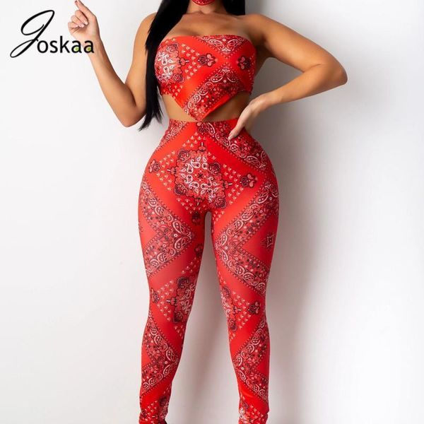 

joskaa printed strapless bra backless sleeveless lace up split trousers party clubwear women's two piece suit without mask1, Gray