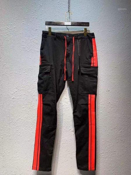 

men side red stripe track cargo jeans1, Blue