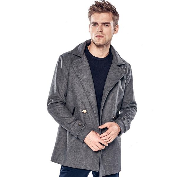 

men's trench coat solid color large body pocket covered edge mixed colors brass color buttons men casual long trench coat, Tan;black